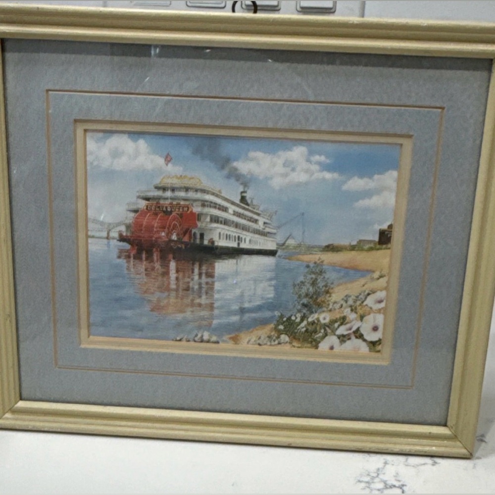 Sharon Harvey Delta Queen Steamboat Framed Realism Print 9x11 Nautical Art Stage